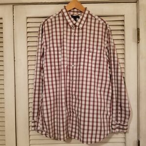 Banana Republic Plaid Button Up Grey Maroon XL